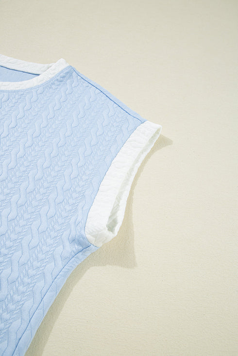 Casual Chic Textured Knit Contrast Trim Crewneck Tee And Pocketed Skirt Set
